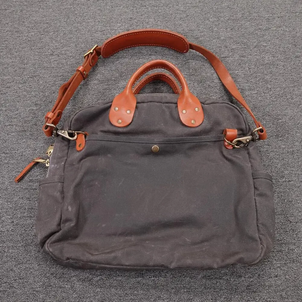Winter Session Garrison Bag Waxed Canvas Mens Gray Briefcase Leather Strap